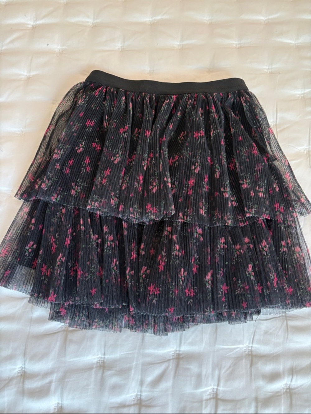 ZARA Black Floral Tiered Tulle Skirt